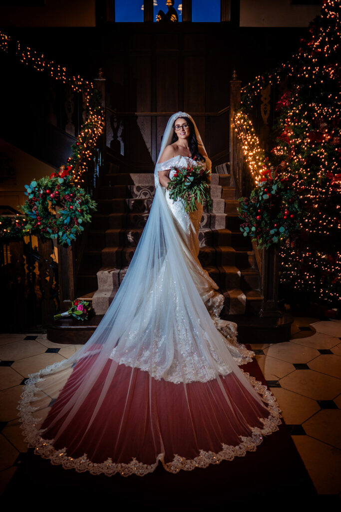 bride poses in wedding dress at an Irish wedding